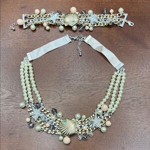 Elegant Pearl and Gold Starfish Necklace and Bracelet Set by Avon